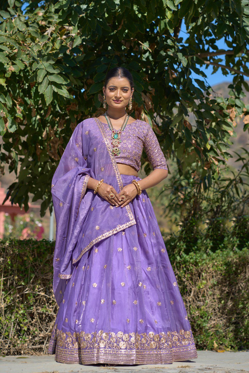Purple color gold crush lehenga choli 