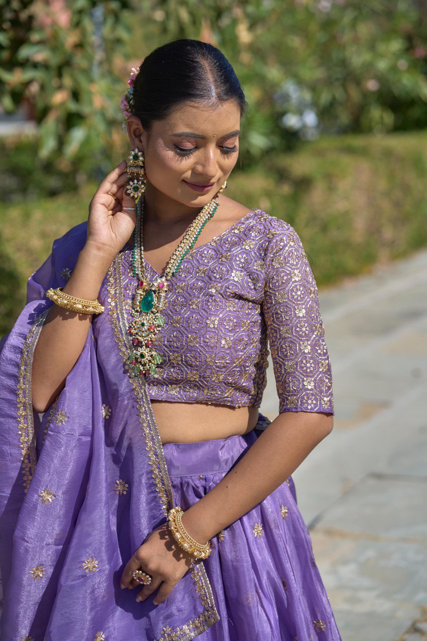 Purple color gold crush lehenga choli price