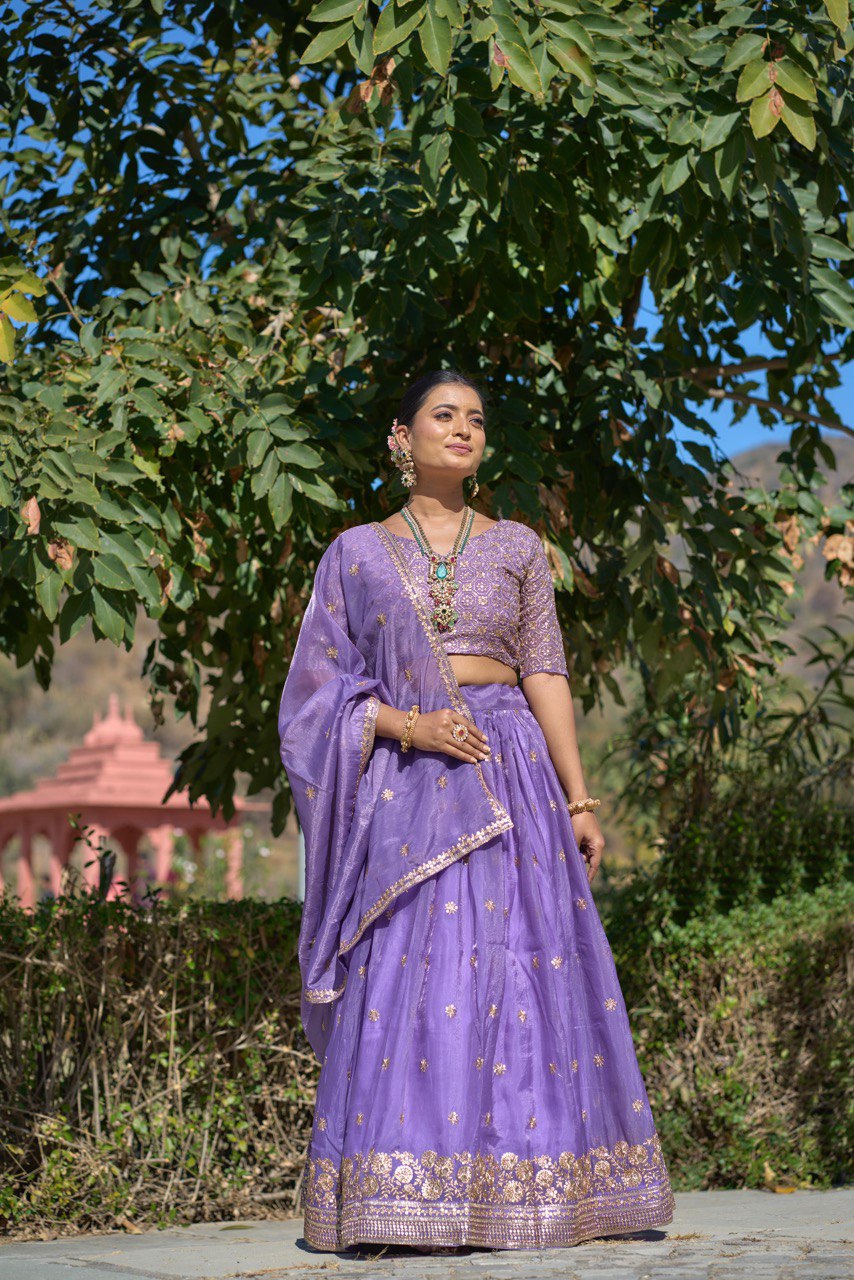 Purple color gold crush lehenga choli for women