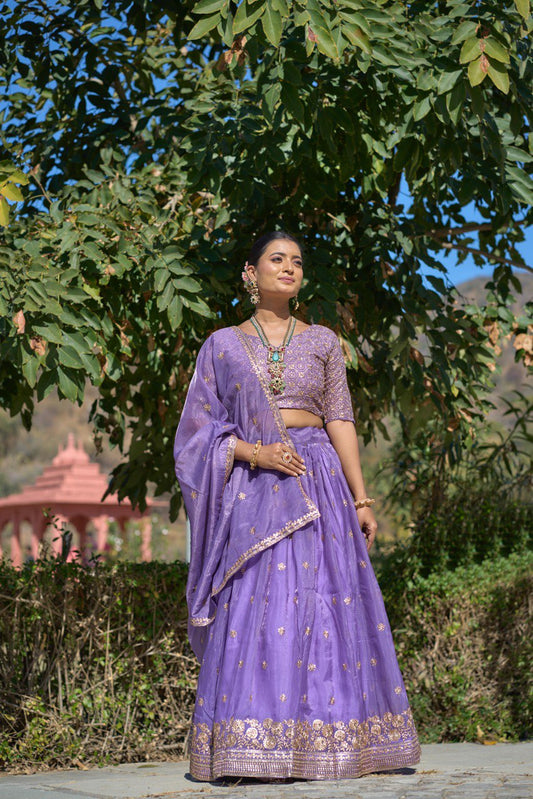 Purple color gold crush lehenga choli for women