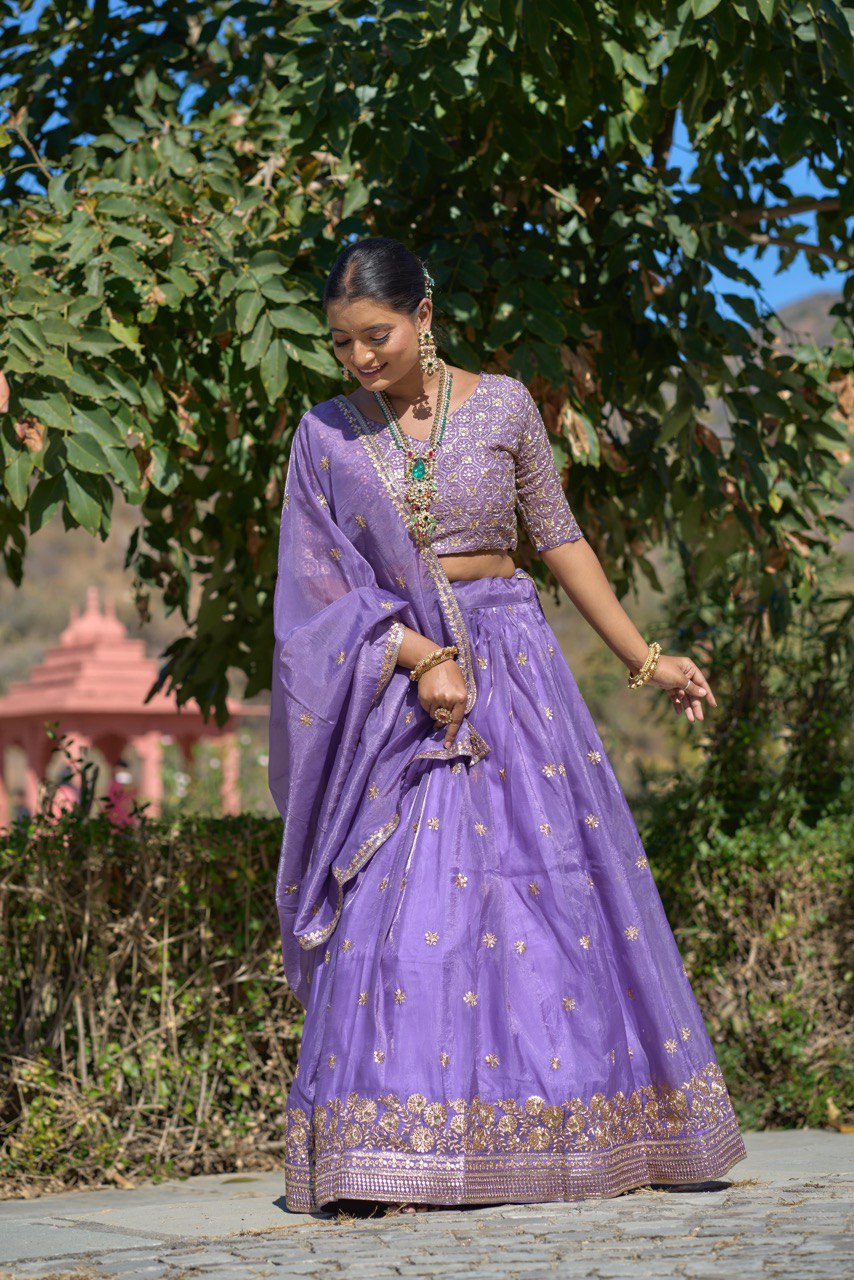 Purple color gold crush lehenga choli images