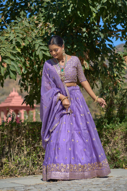 Purple color gold crush lehenga choli images