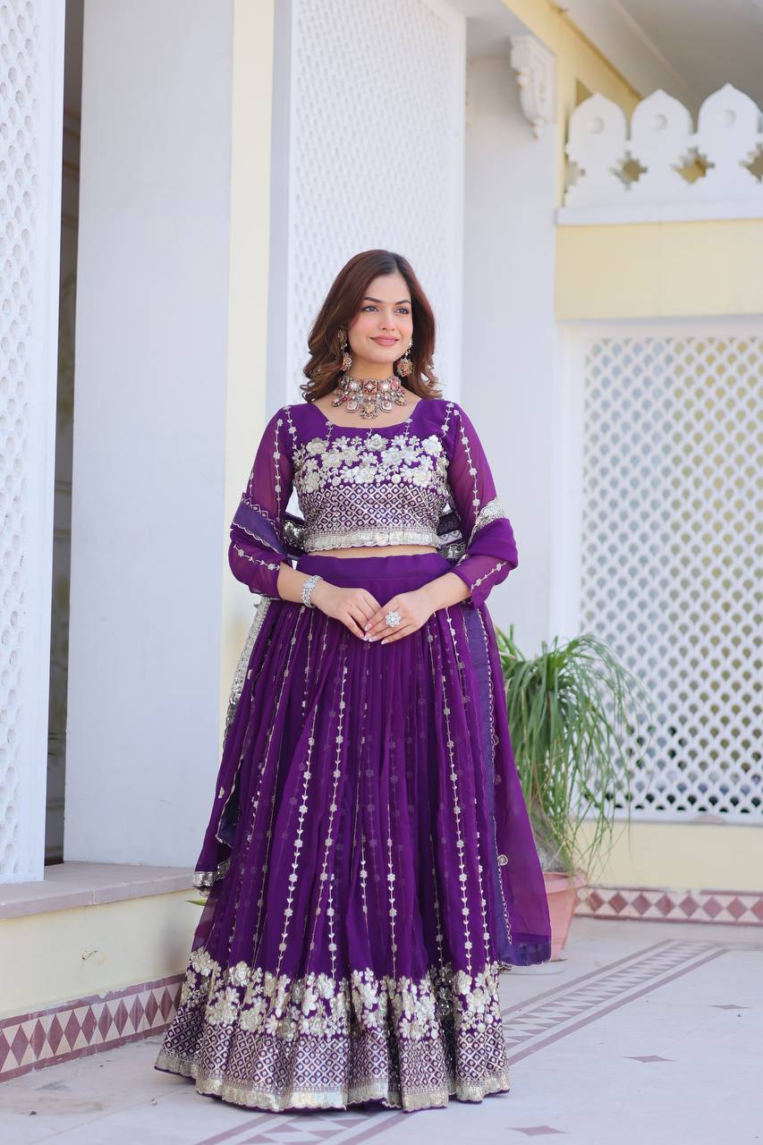 Purple color georgette sequins work lehenga choli price