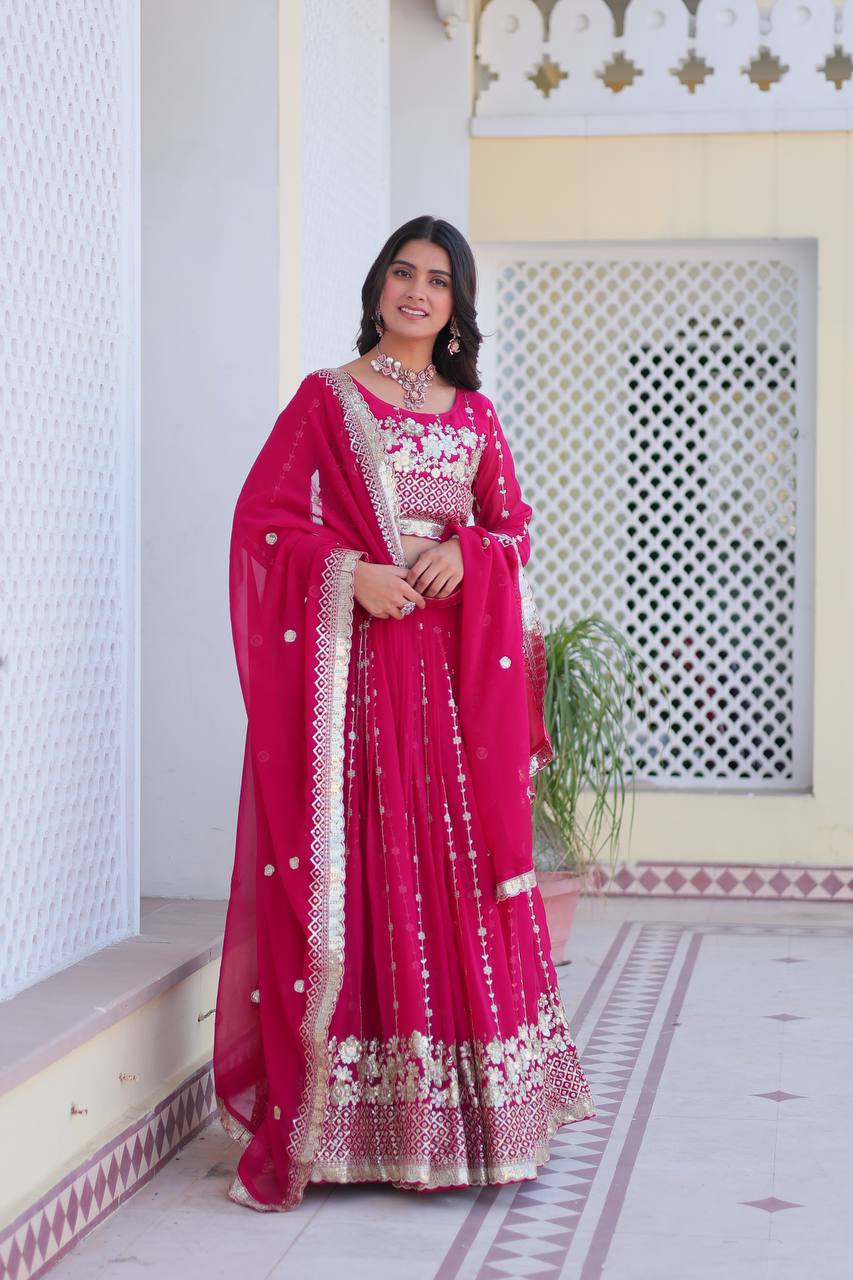 Pink color georgette sequins work lehenga choli for wedding
