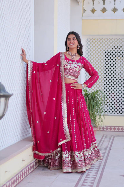 Pink color georgette sequins work lehenga choli for reception
