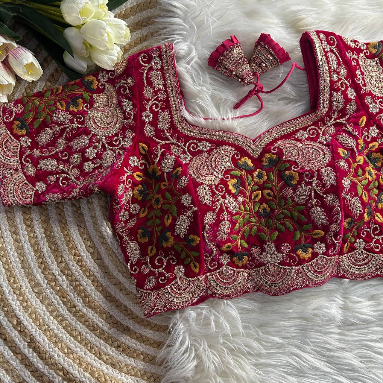 Pink color soft velvet blouse for women