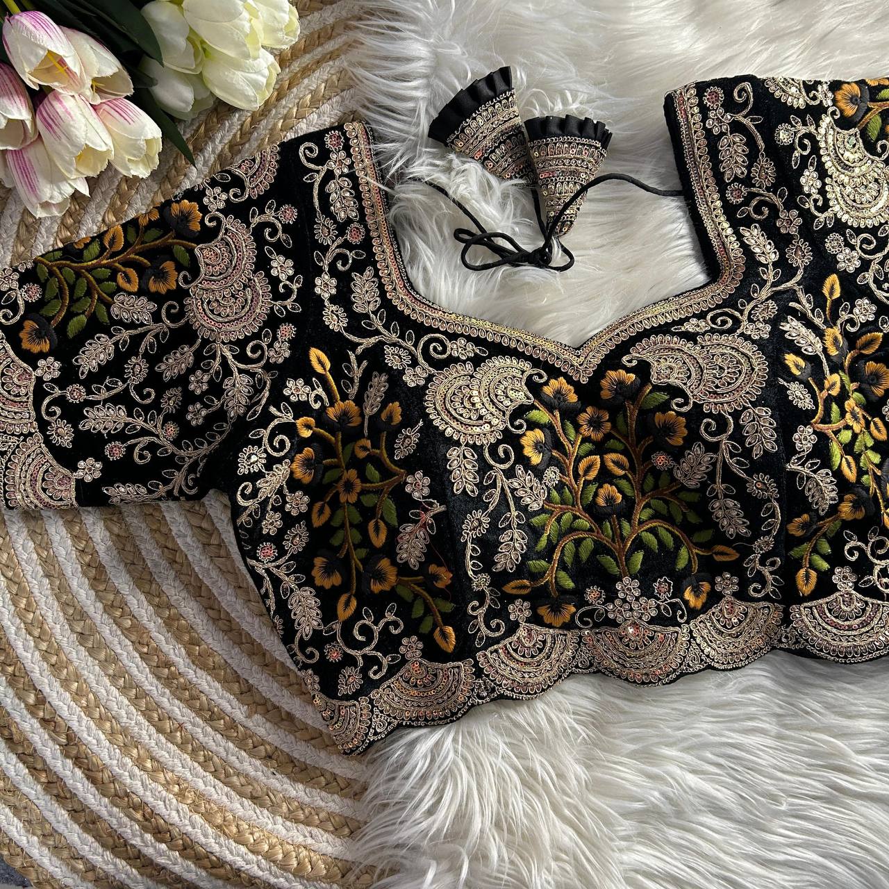 Black color soft velvet blouse images