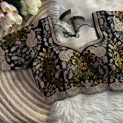 Black color soft velvet blouse images