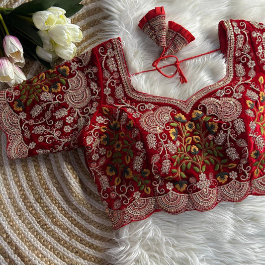 Red color wedding velvet blouse online 