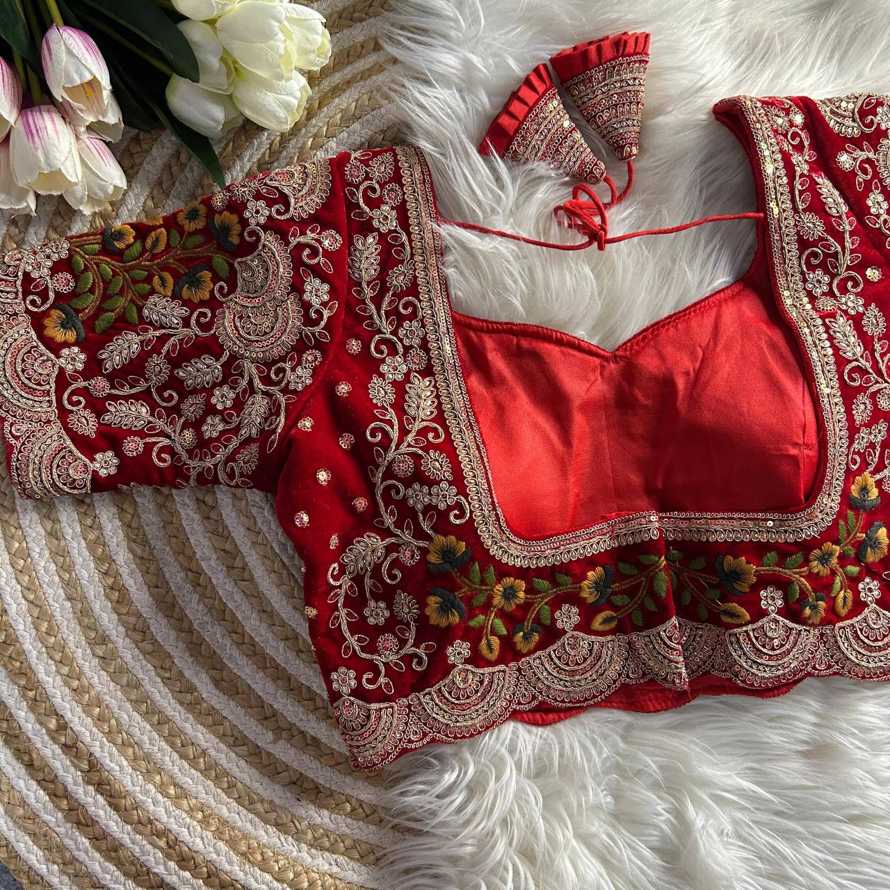 Red color wedding velvet blouse price