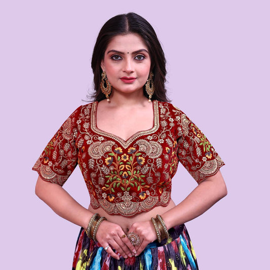 Red color soft velvet blouse for women