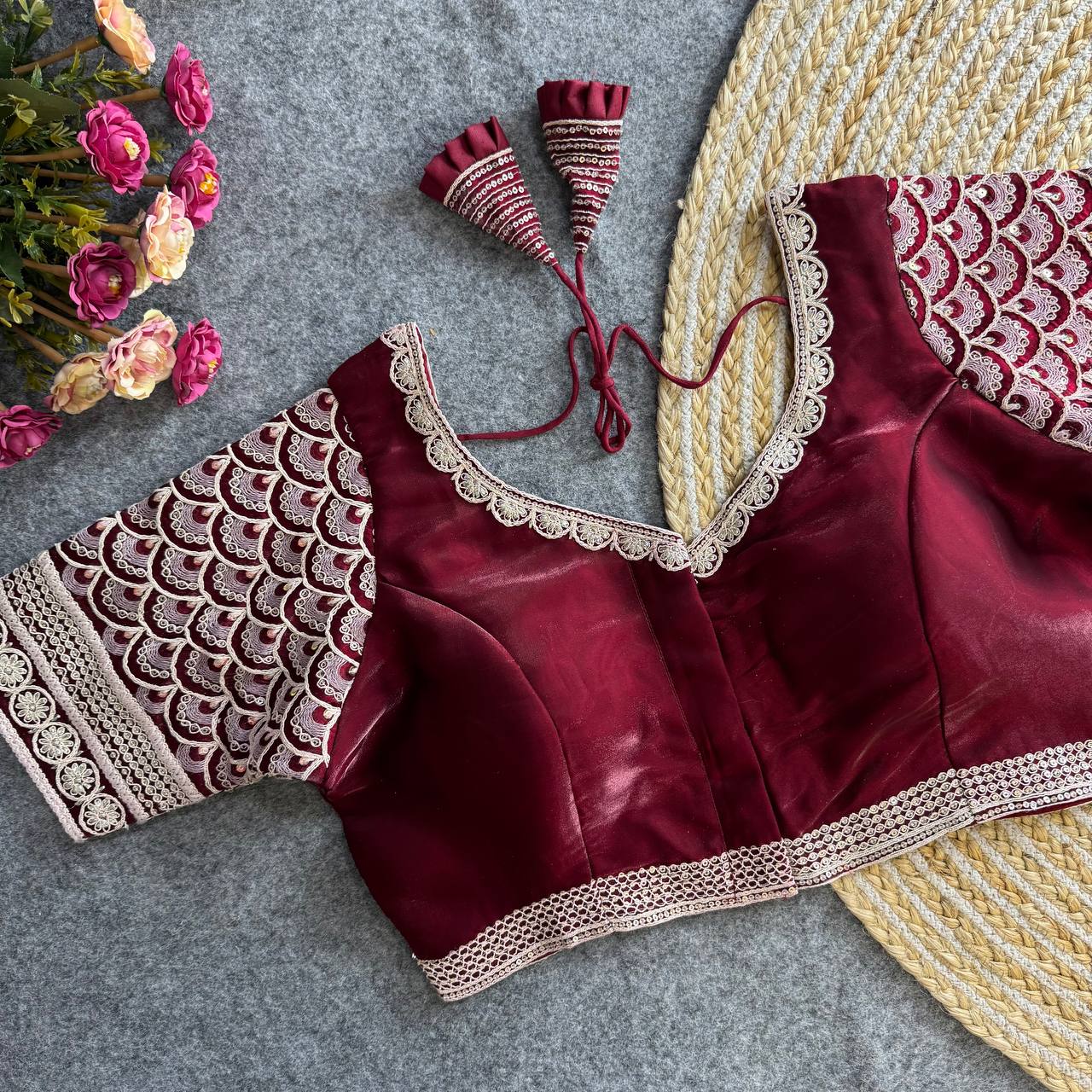 Maroon color jimmy choo blouse for wedding