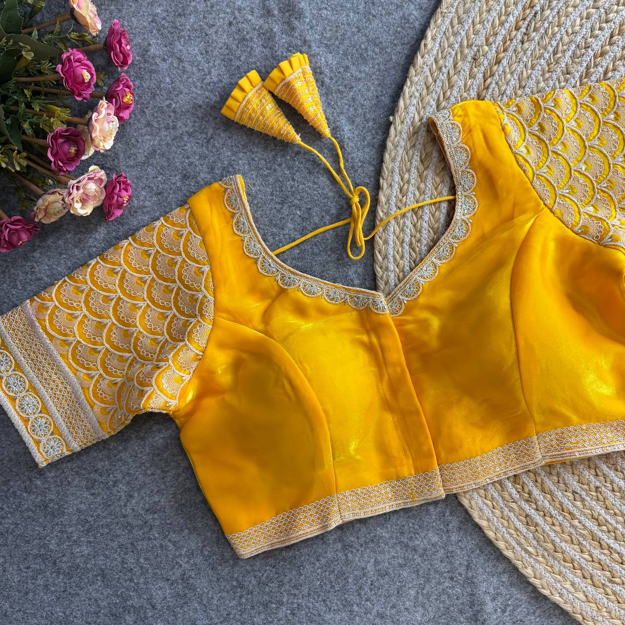 Yellow color jimmy choo sequins work lehenga blouse price