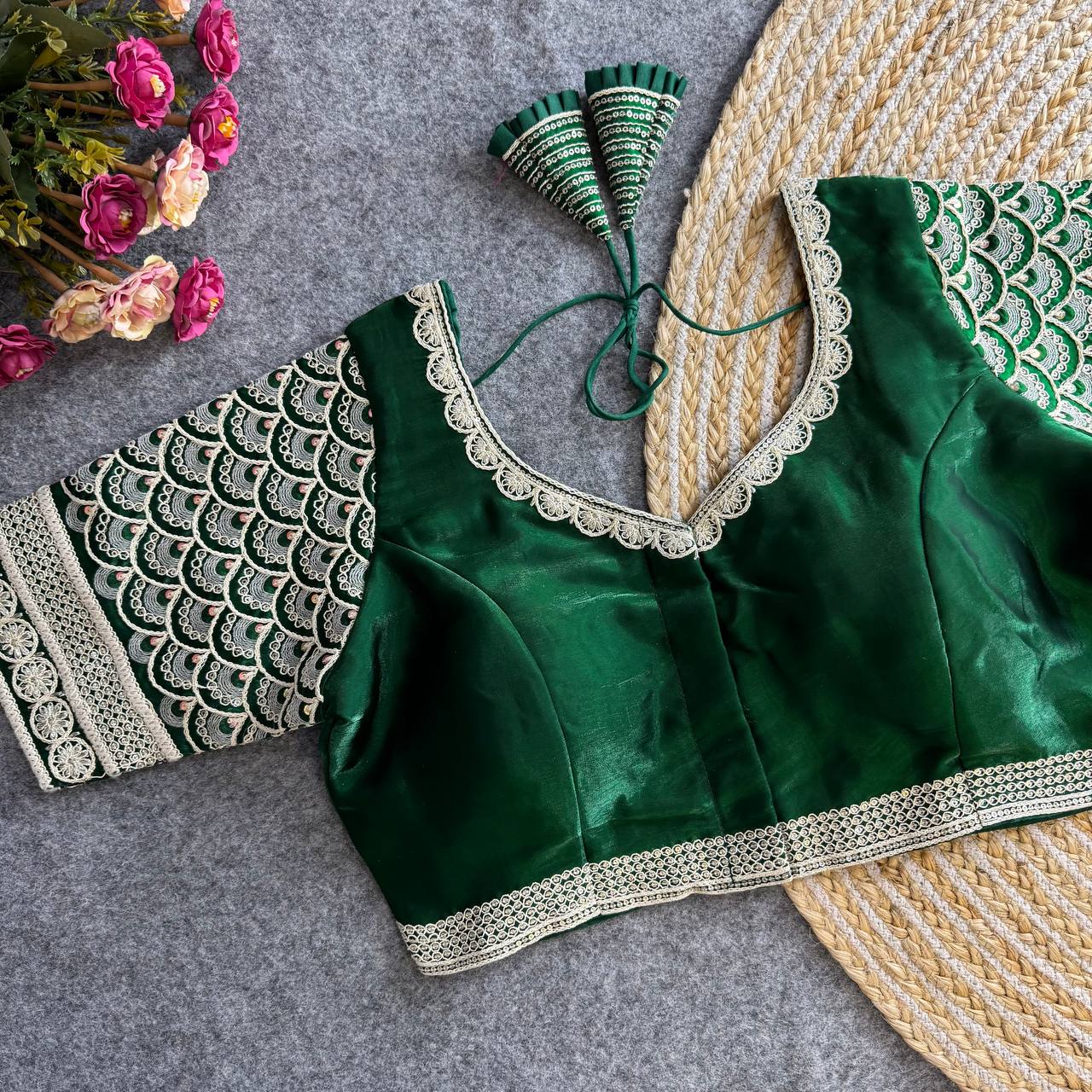 Green color jimmy choo blouse for wedding