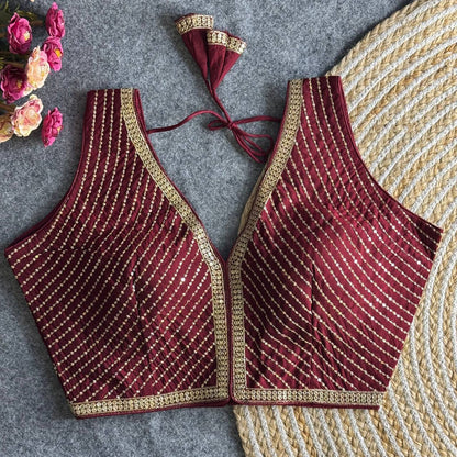 Maroon color roman silk designer blouse 