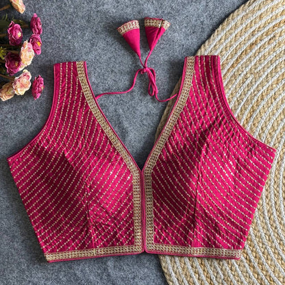 Rani Pink color roman silk blouse for women