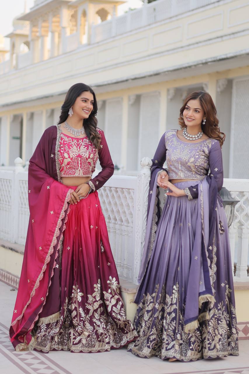 Padding chinon sequins work lehenga choli