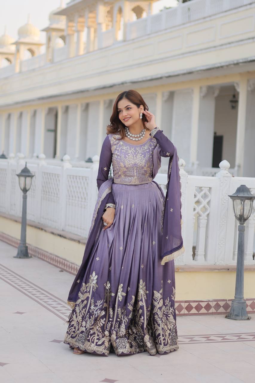 Lavender color Padding chinon sequins work lehenga choli for women