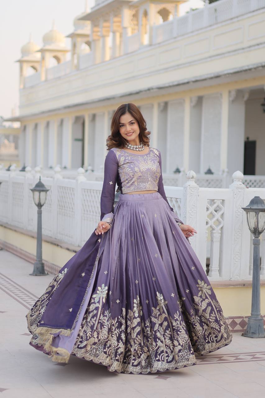 Lavender color readymade sequins work lehenga choli