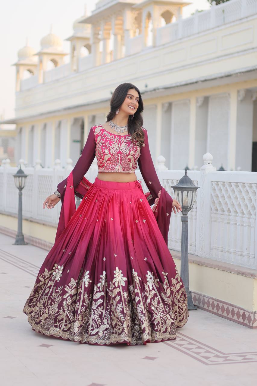 Lavender color Padding chinon sequins work lehenga choli with dupatta