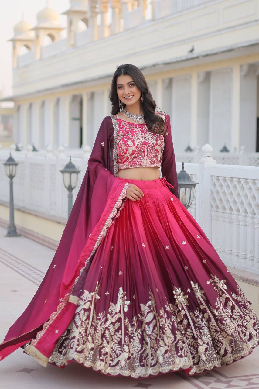 Pink color Padding chinon sequins work lehenga choli for women