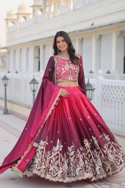Pink color Padding chinon sequins work lehenga choli for women