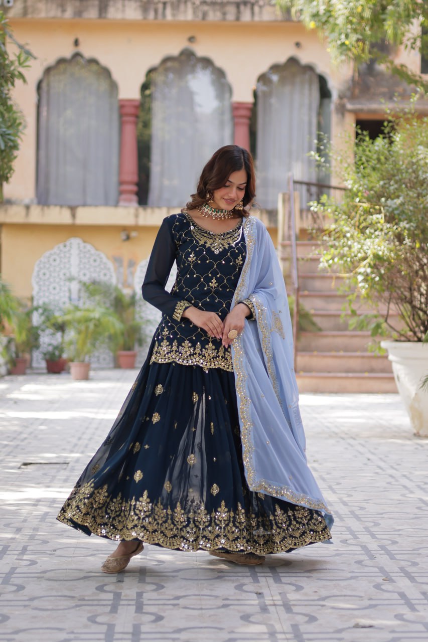 Peacock blue color sharara suit for women online
