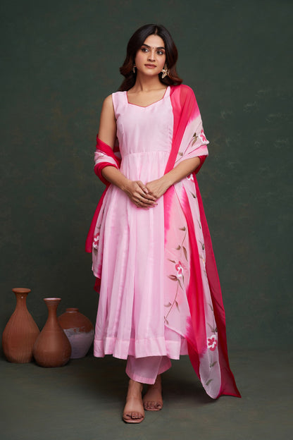 Pink color viscose organza anarkali gown online