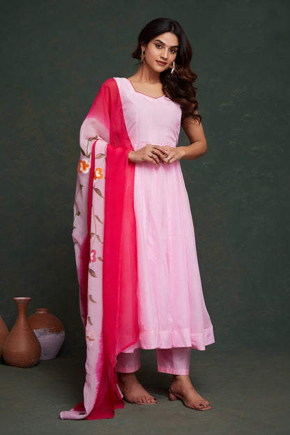 Pink color viscose organza long gown for women