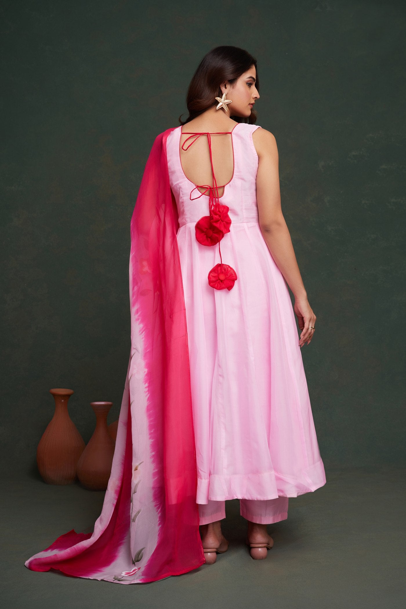 Pink color viscose organza salwar suit images