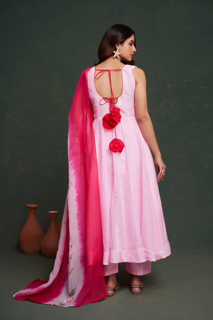 Pink color viscose organza salwar suit images