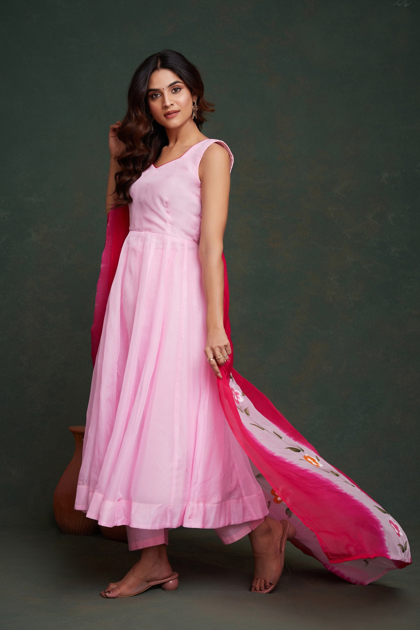 Pink color viscose organza salwar suit price