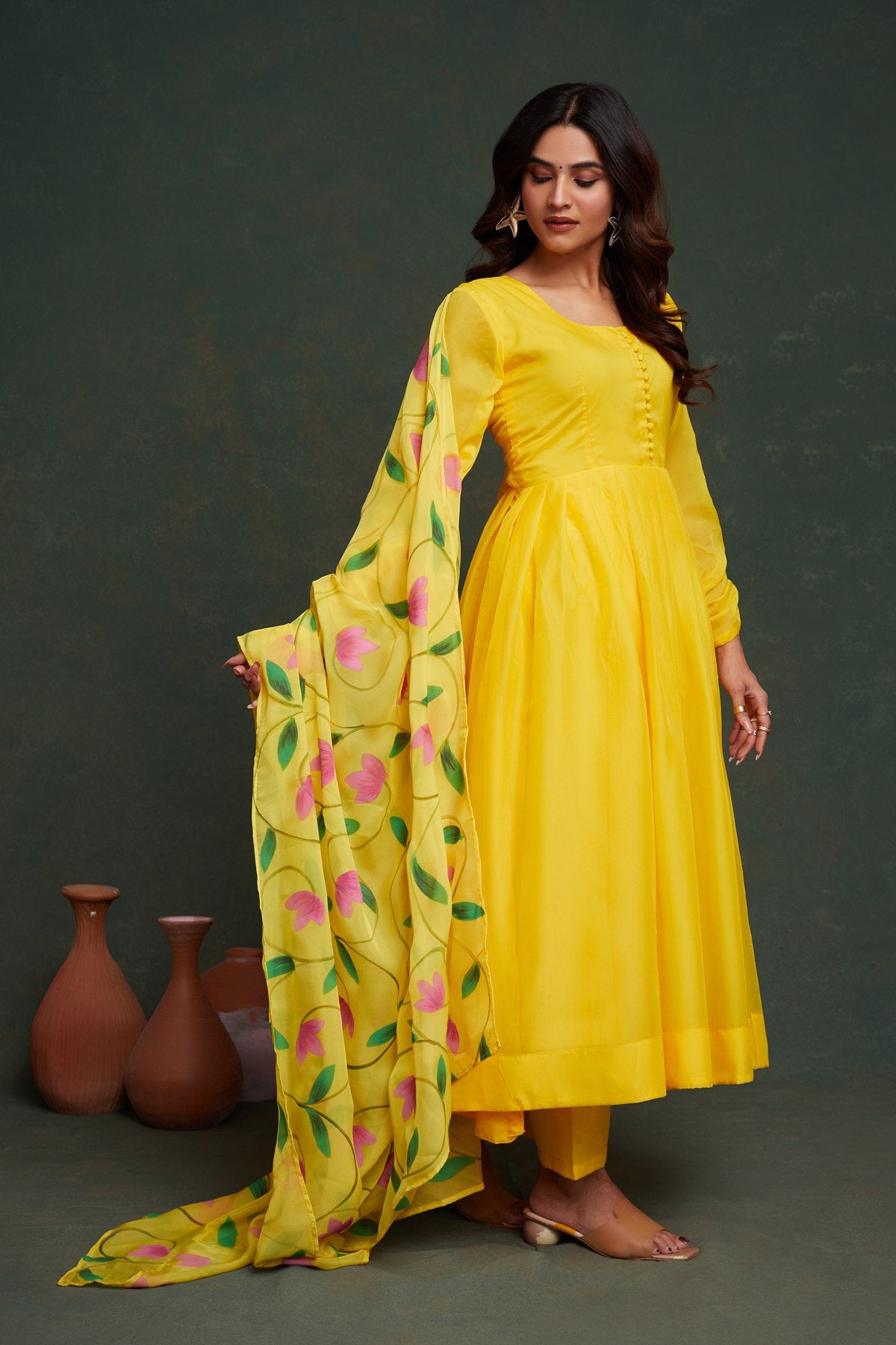 Yellow color viscose organza salwar suit price