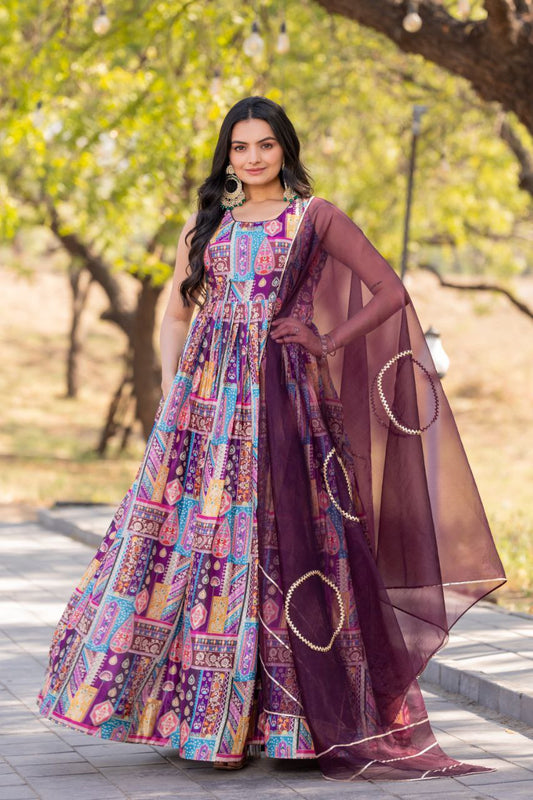 Purple Color soft organza long gown online