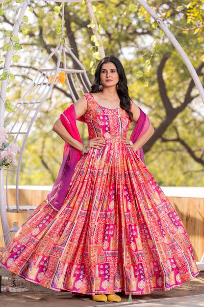 Pink color printed gown online 