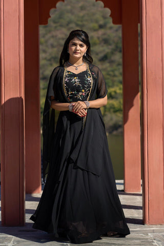 Black color georgette lehenga choli for women