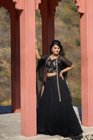 Black color georgette lehenga choli online