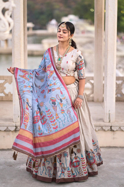 Cream color manipuri silk lehenga choli online shopping