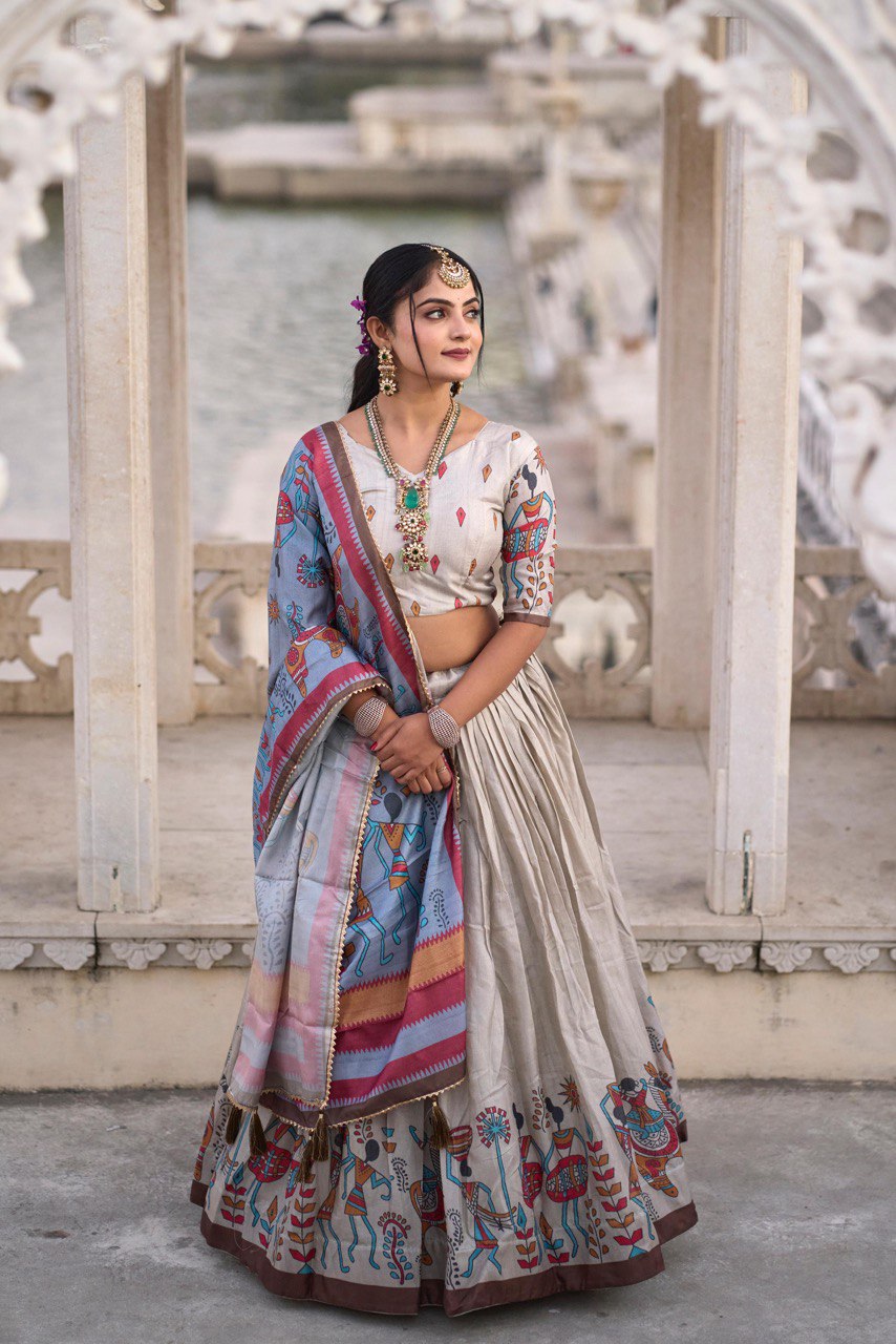Cream color manipuri silk lehenga choli price