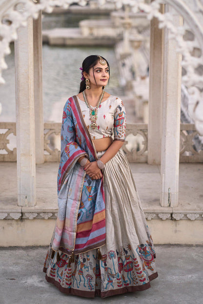 Cream color manipuri silk lehenga choli price