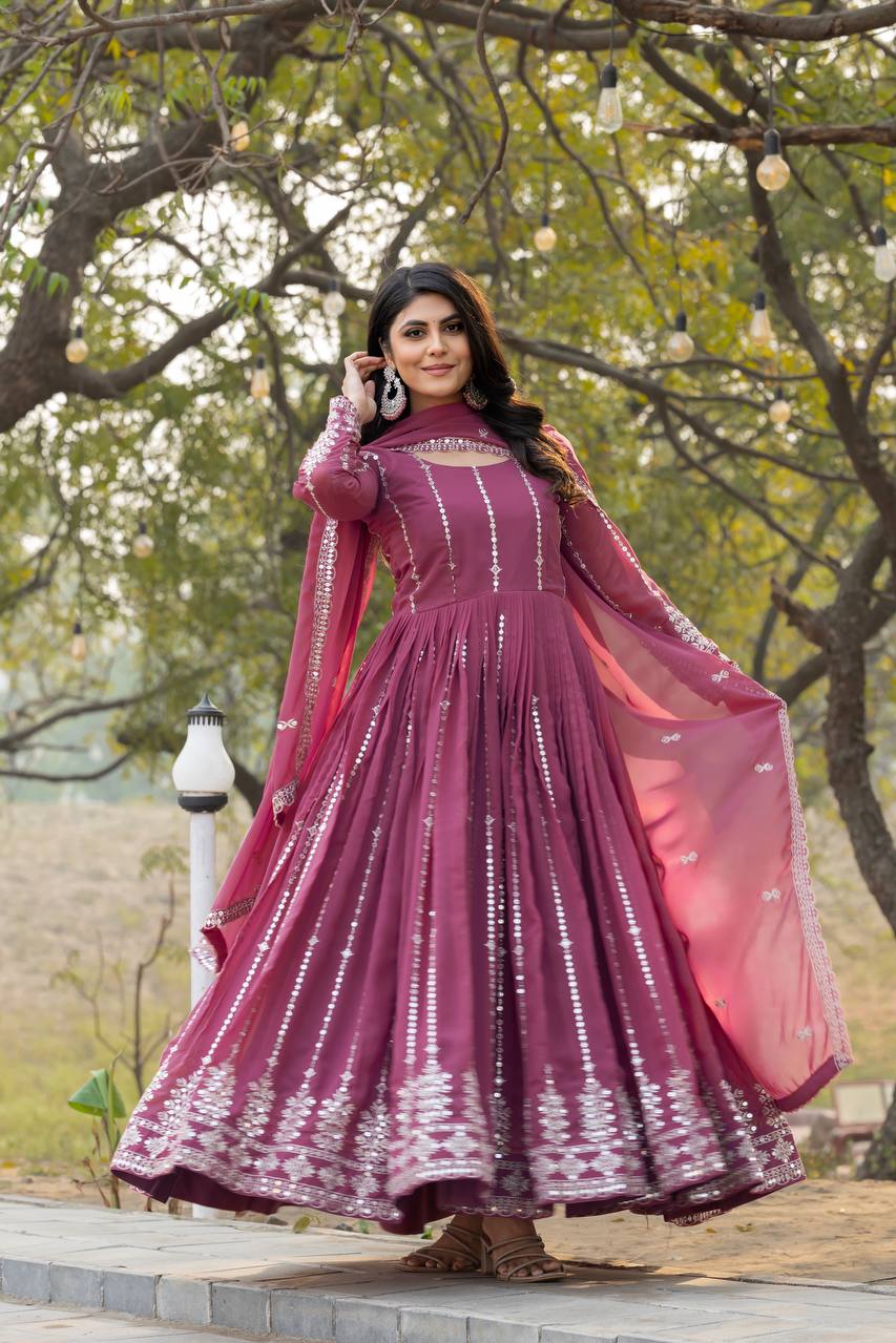 Pink color georgette long gown for wedding
