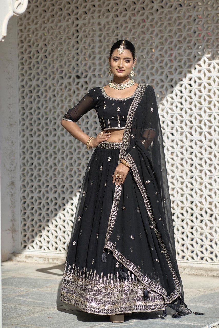 Black color georgette lehenga choli for women online
