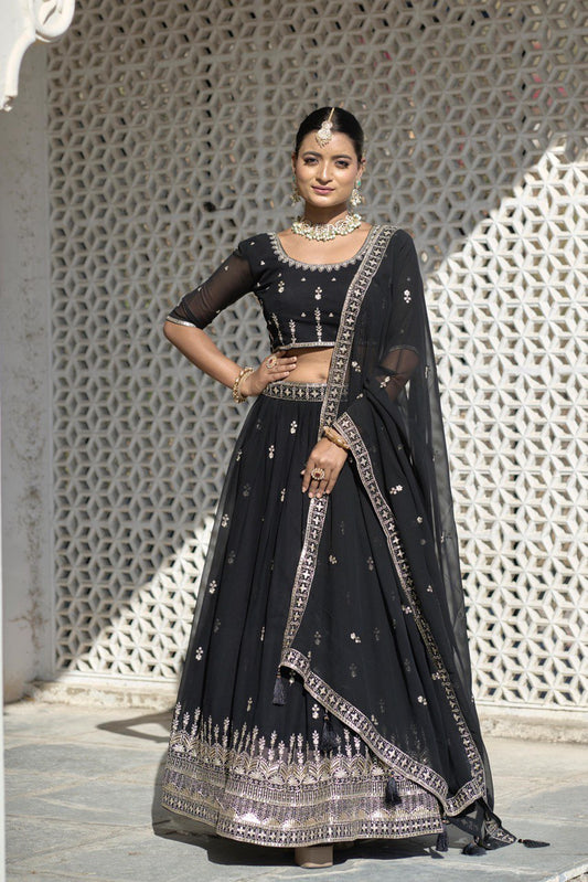 Black color georgette lehenga choli for women online
