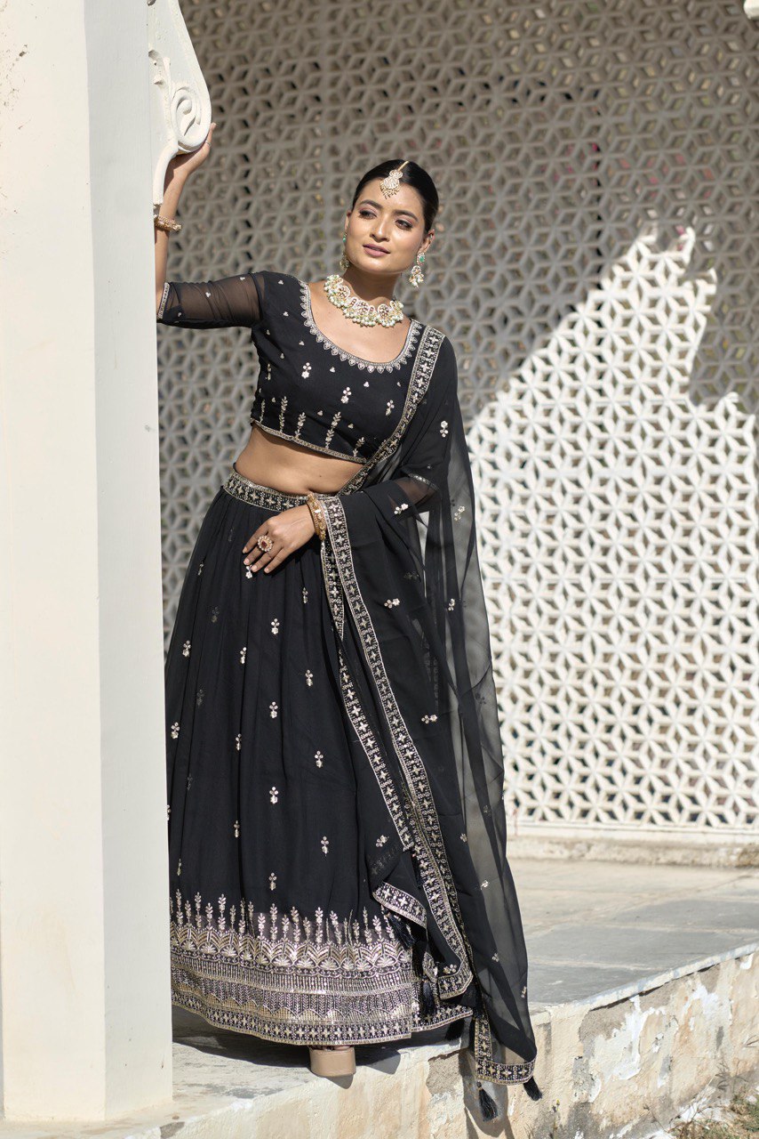 Black color georgette lehenga choli price