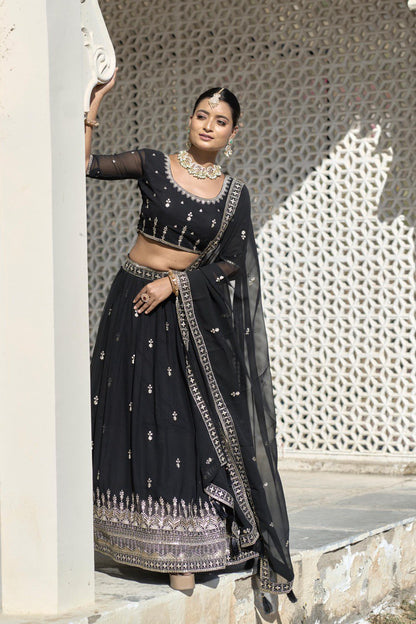 Black color georgette lehenga choli price