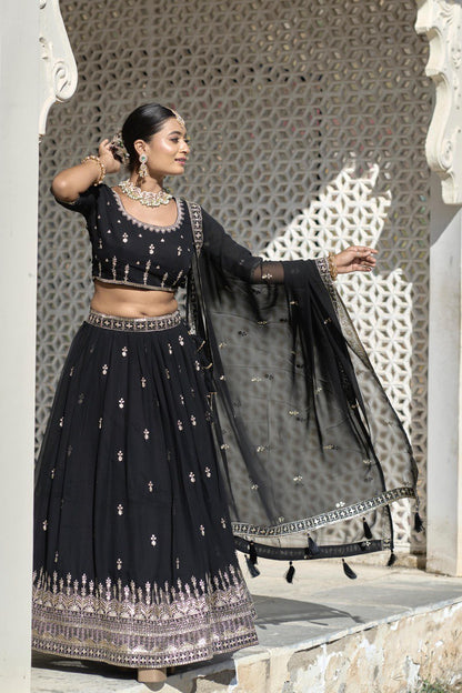 Black color georgette lehenga choli for wedding
