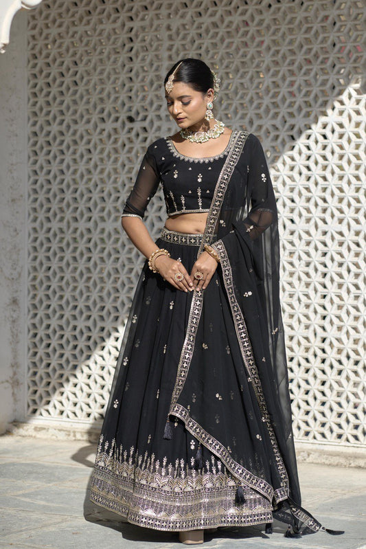 Black color georgette lehenga choli design