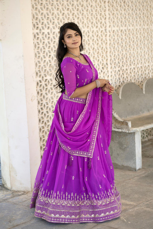 Purple color georgette lehenga choli for wedding
