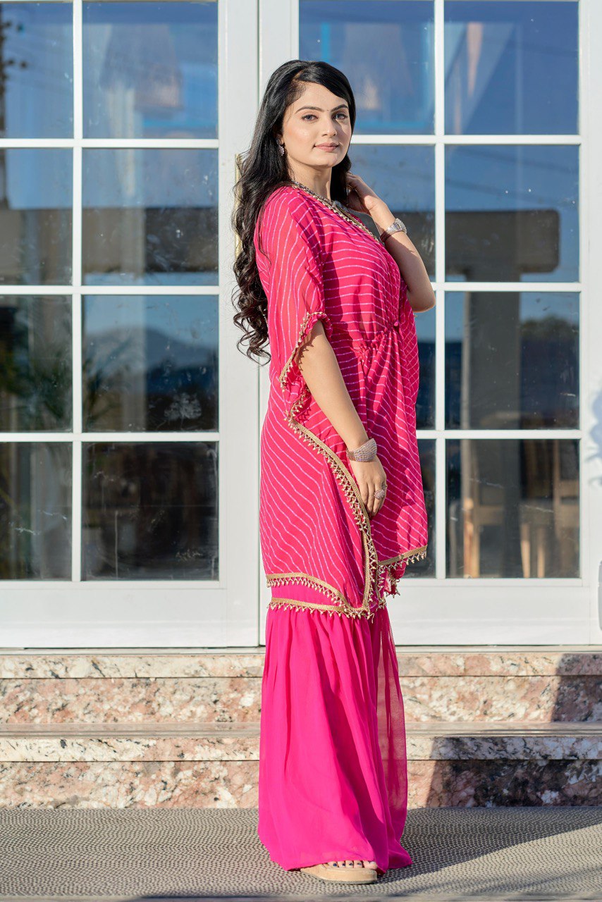 Pink color georgette kaftan with sharara suit online