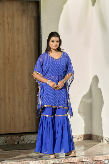 Blue color georgette kaftan with sharara suit 